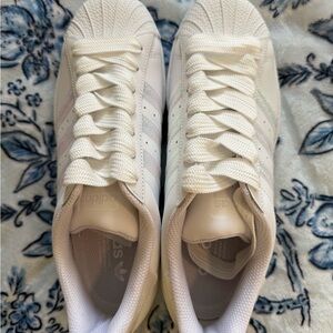 Adidas White and Iridescent Sneakers Classic Low-Top Design